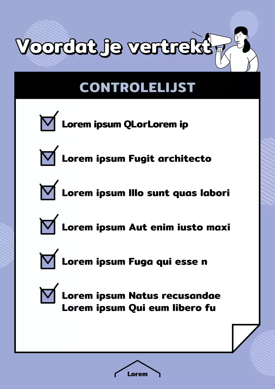 Keurige paarse checklist voor vertrek