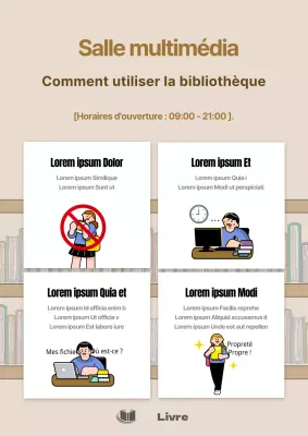 Un guide d'utilisation de la bibliothèque avec de jolies illustrations brunes