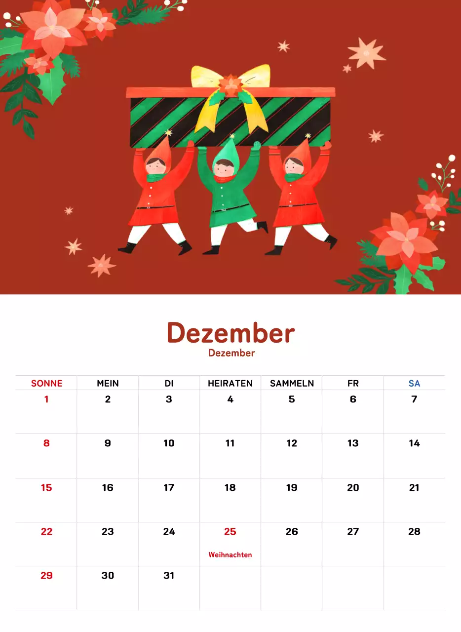 Ein warmer, illustrierter Kalender für das neue Jahr