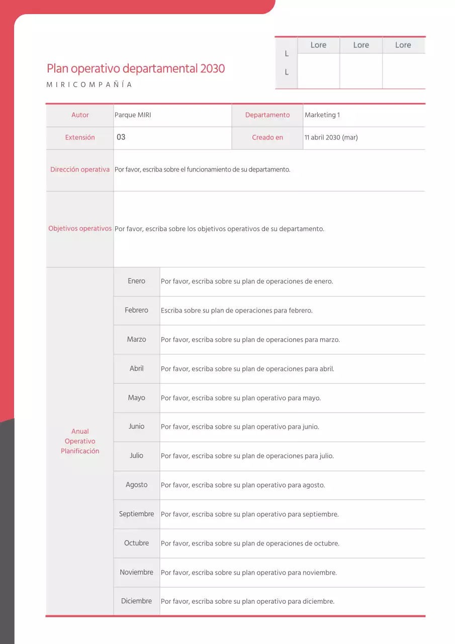 Plan operativo departamental resaltado en rojo y gris