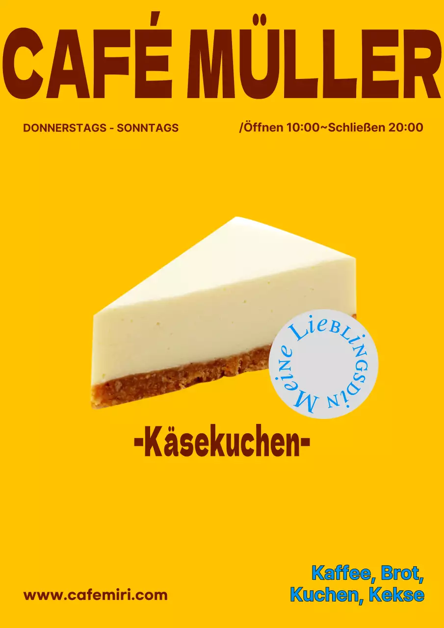 Werbung für eine moderne Café-Torte in Gelb und Braun