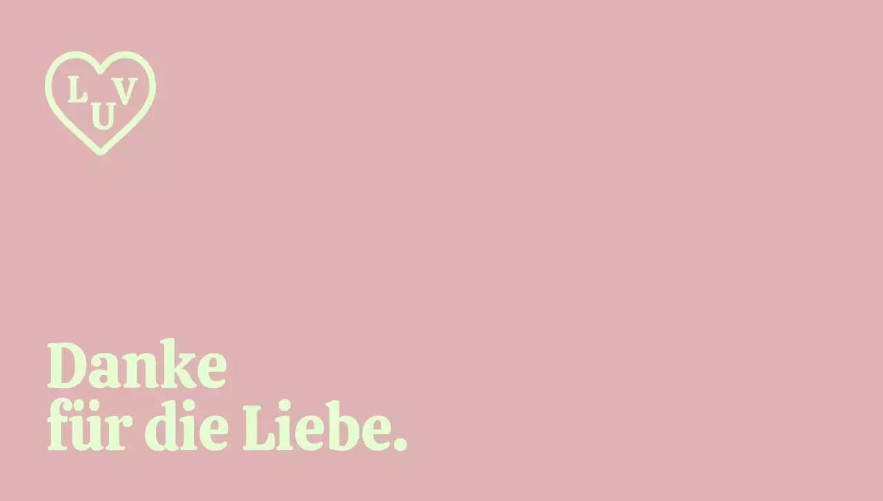 Ein schlichter, gebrandeter Dankesumschlag mit Text und einer herzförmigen Illustration.
