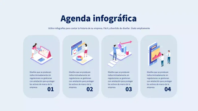Infografía de agenda con aspecto de ilustración gráfica empresarial en azul y azul claro