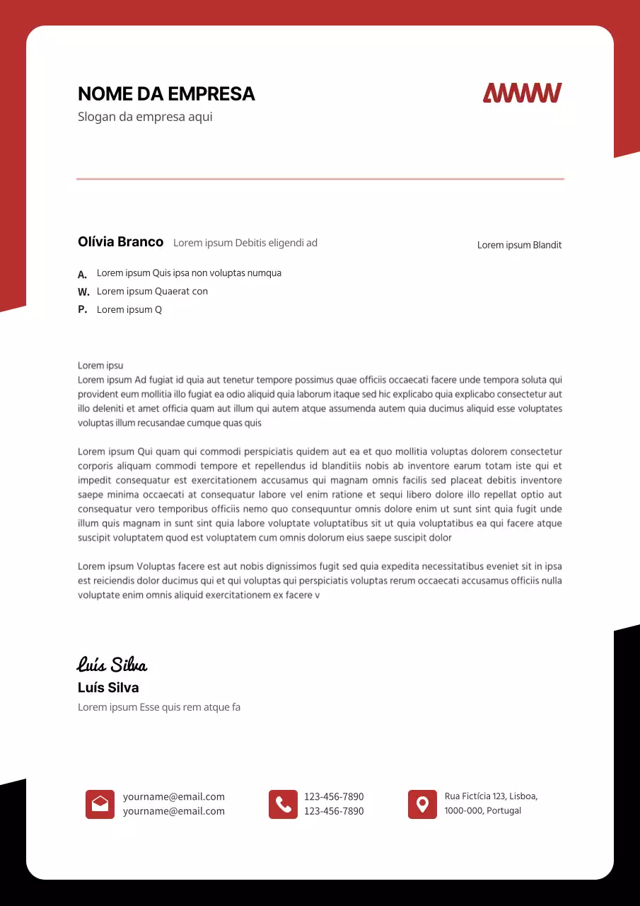 Conceito simples de papel timbrado a vermelho e preto