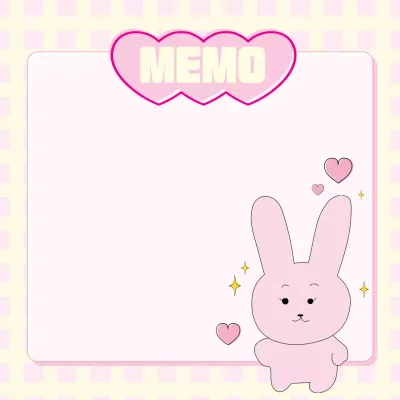 Doodle bunny mochi briefje met gele ruitjes op een roze achtergrond