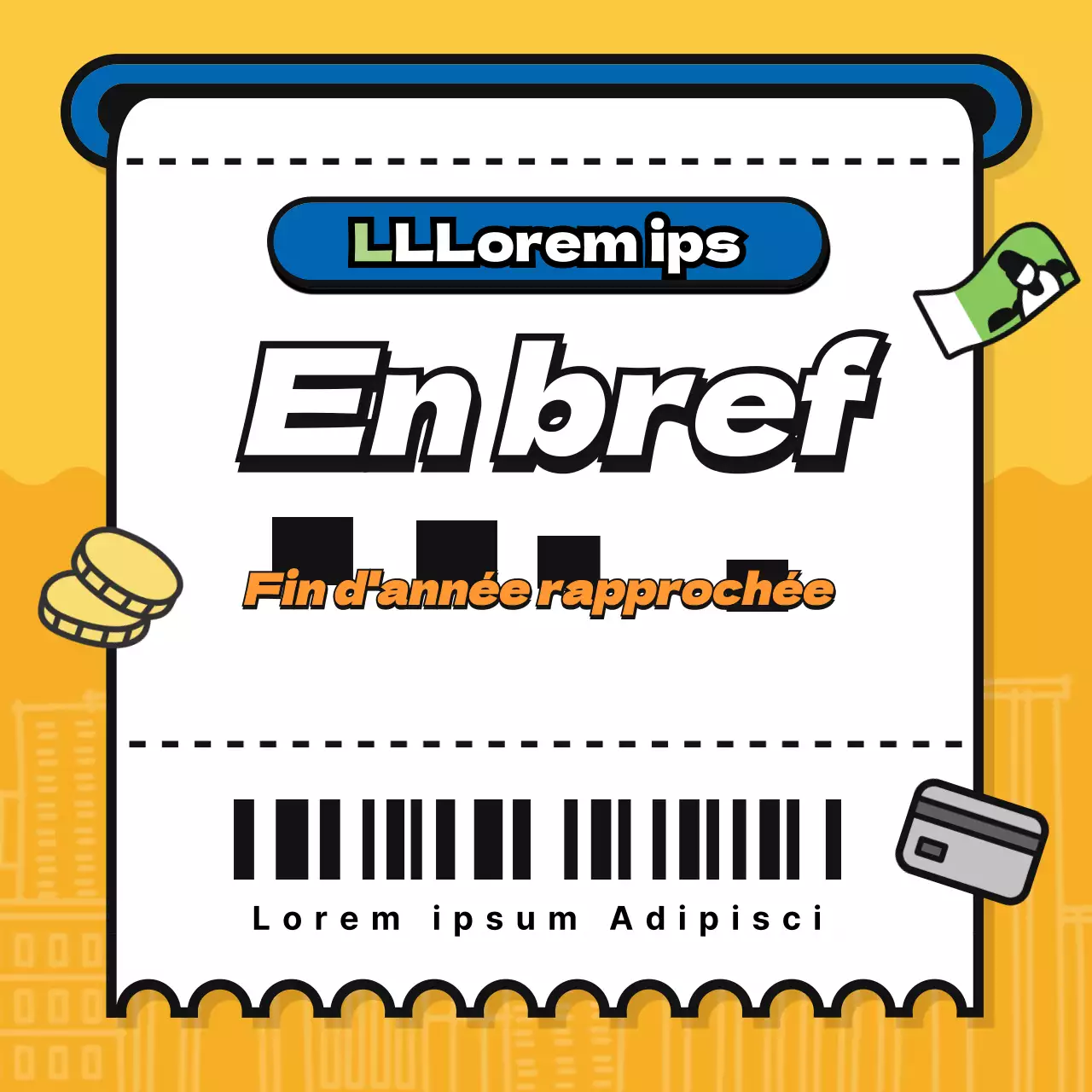 Carte de règlement de fin d'année sur fond jaune de type reçunews