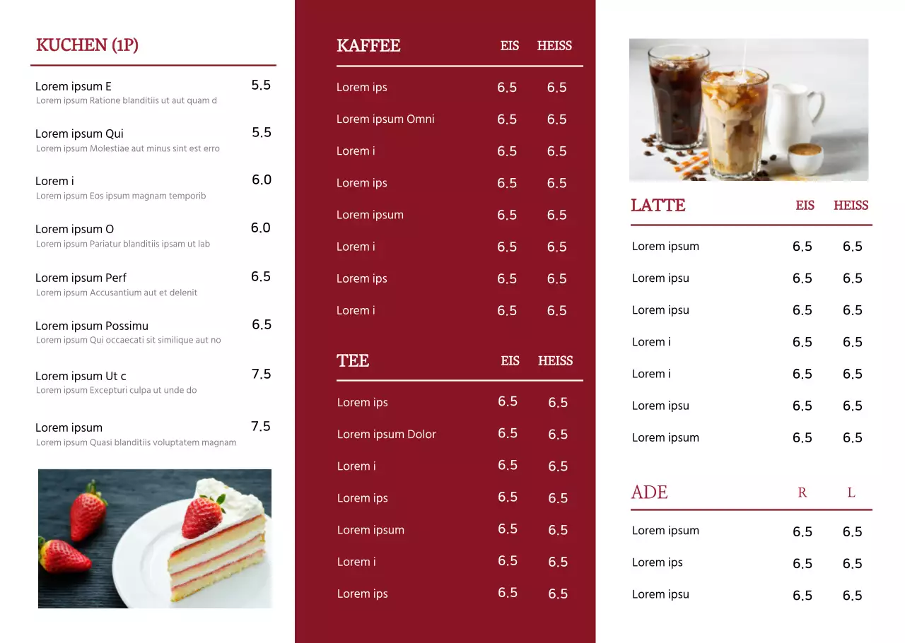 Dessert-Menü-Tafel in fettem Rot