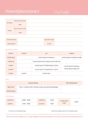 Bruiloft contract in roze bruiloft zakelijke documenten