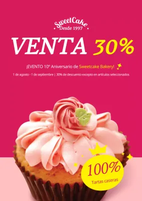 Cartel de venta de postres rosa Cartel transparente para cafetería
