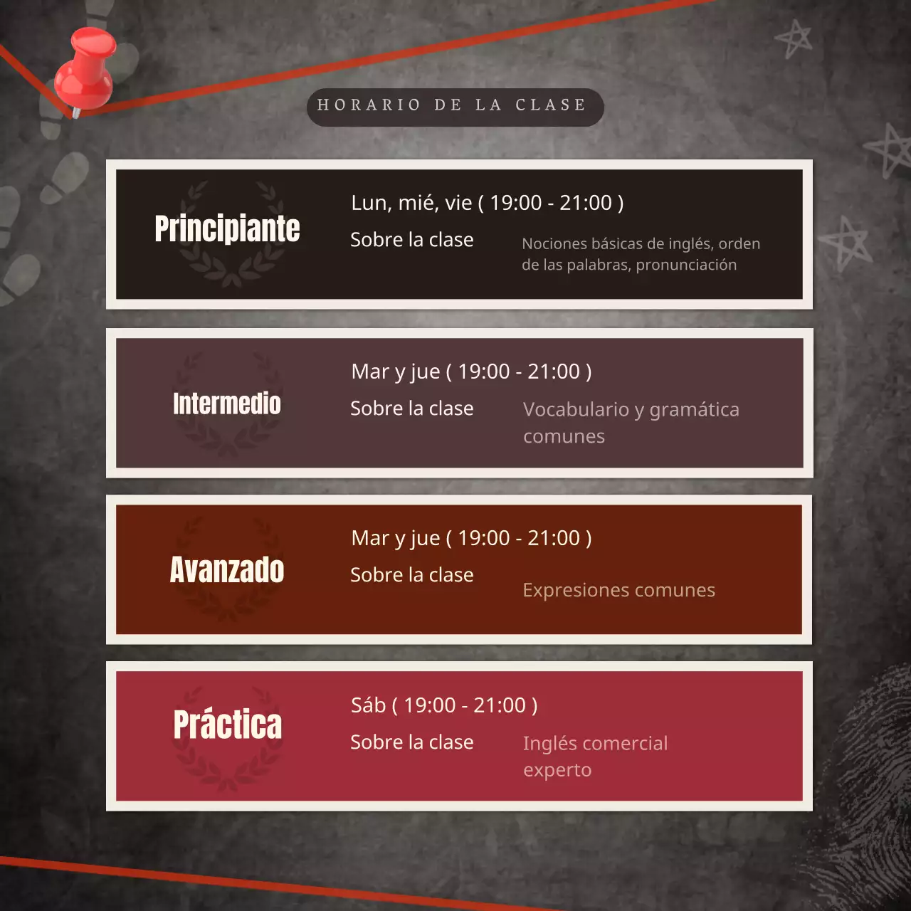 Plantilla de evento escolar en inglés como un diario de eventos oscuro