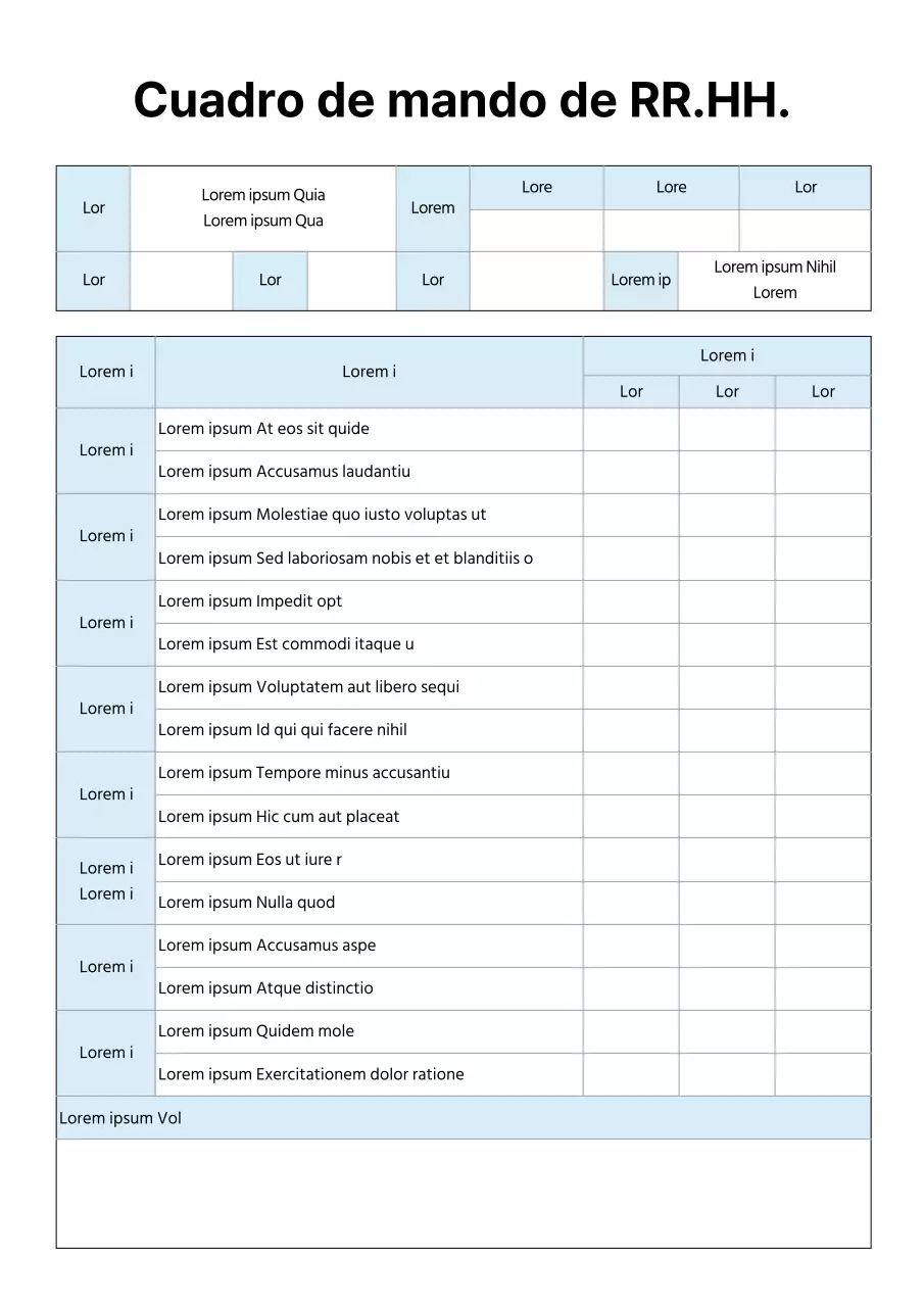 Documento azul claro del Cuadro de Mando de Recursos Humanos