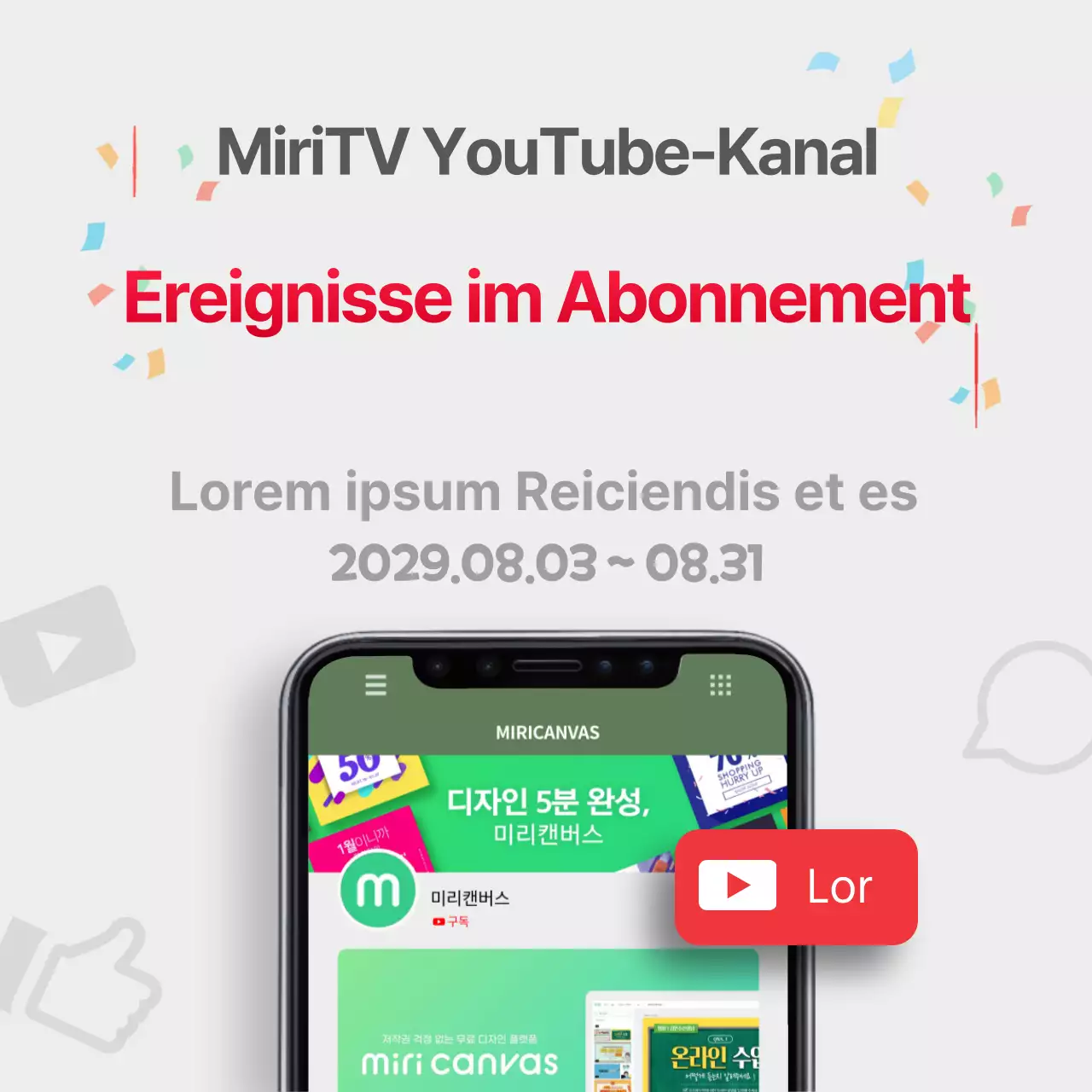 Rotes und graues Moving-Gif-Konzept Kanalabonnement-Veranstaltung