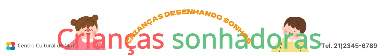 Projeto para um centro cultural que promove aulas de arte para a primeira infância com ilustrações coloridas de crianças.