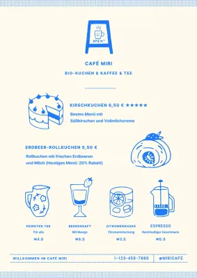 Bäckerei-Café-Menü in Beige und Blau
