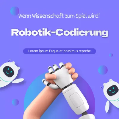 Event-Banner mit Roboter-Codierung Hand-Holding auf lila-navy Hintergrund