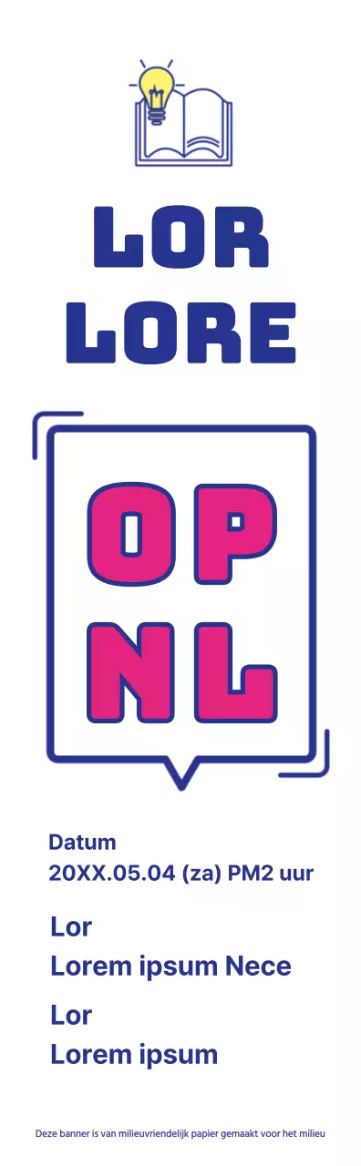 De opening van een bibliotheek aankondigen met een eenvoudig bubbeltekstconcept in marineblauw en paars