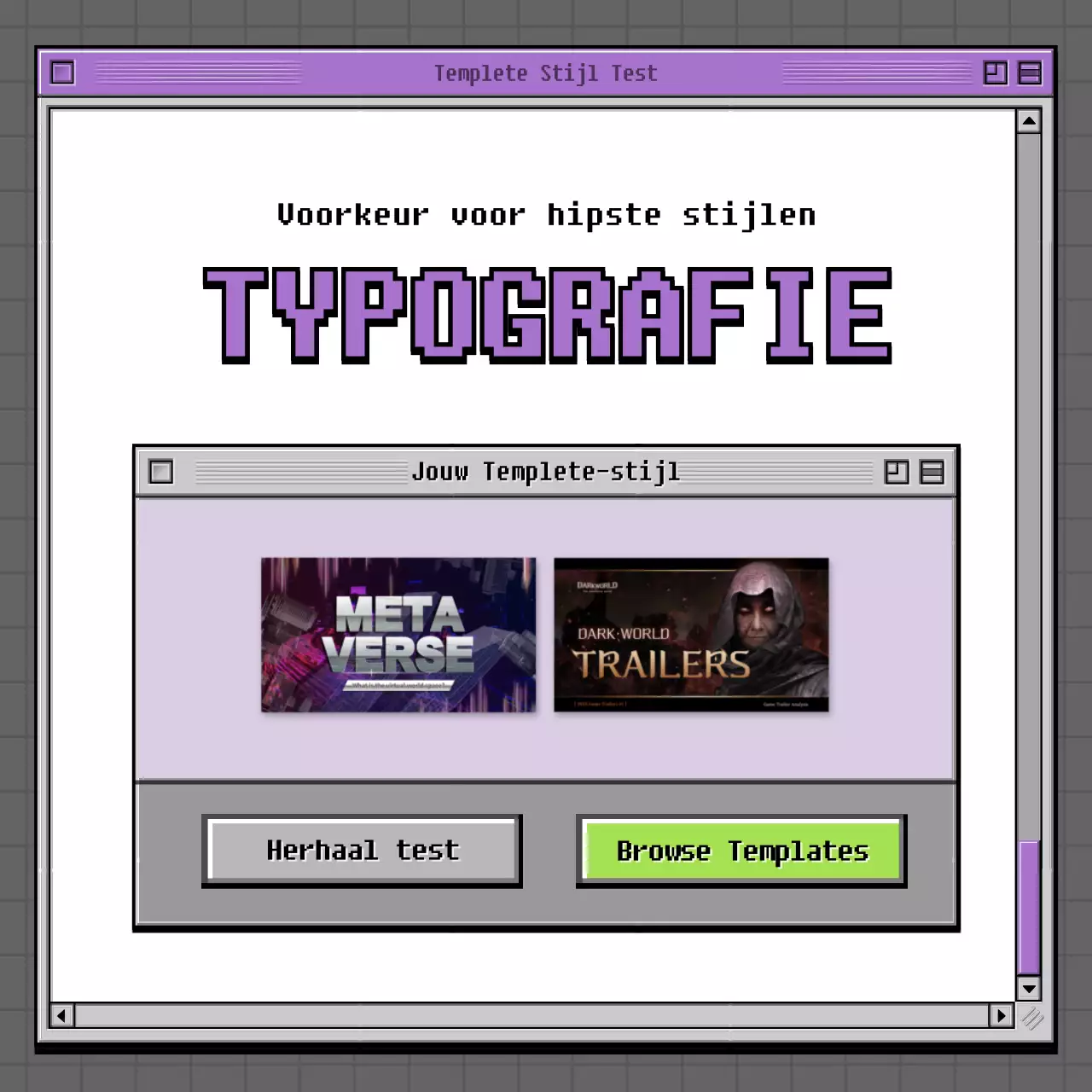 Retro browser concept psychologie test in grijs en groen