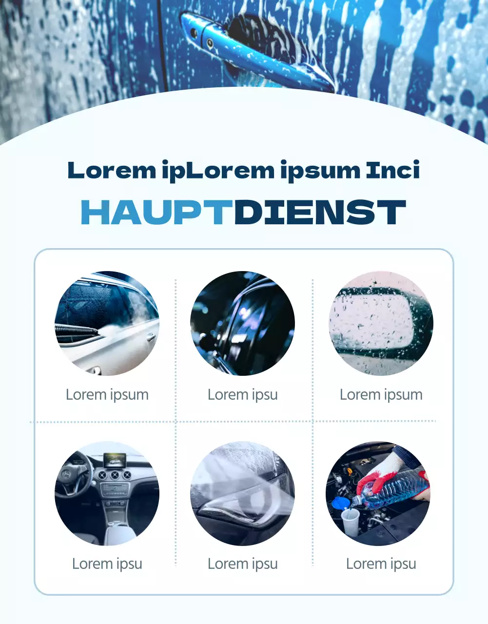 Handwäsche Detailseite mit blauem Hintergrund