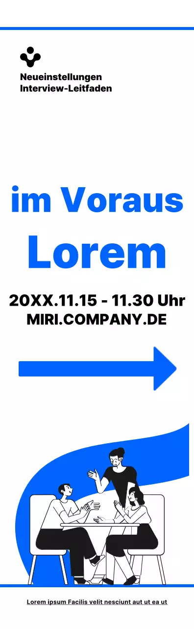 Einfache Illustration in Blau und Schwarz mit einer Wegbeschreibung zum Ort des Vorstellungsgesprächs