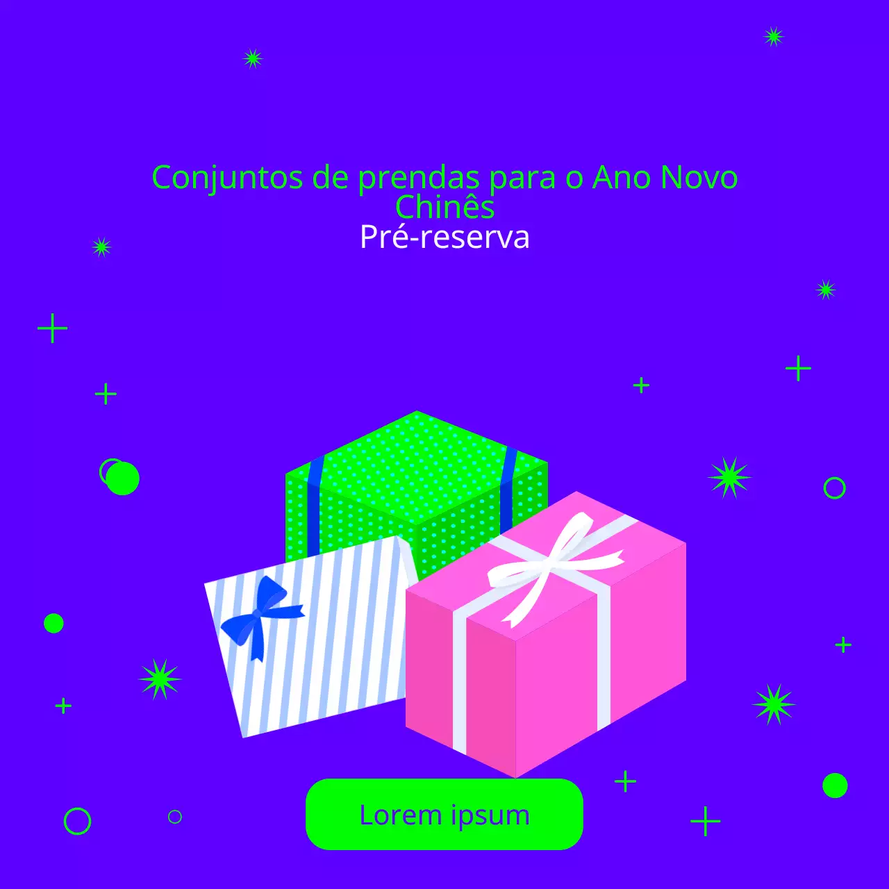 Evento de pré-encomenda do conjunto de oferta do Ano Novo Lunar em roxo, chartreuse e cor-de-rosa no Facebook