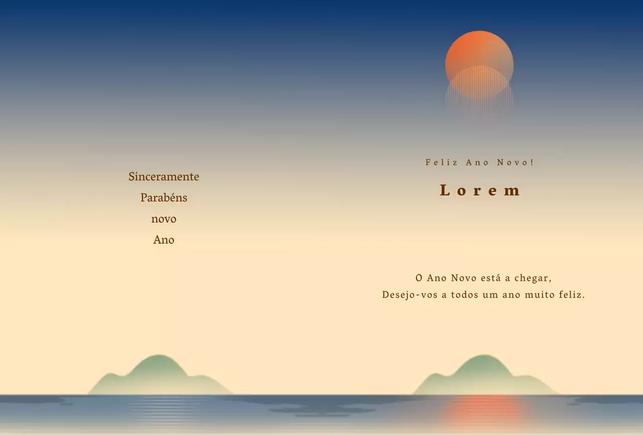 Cartão de felicitações com ilustração de um nascer do sol quente