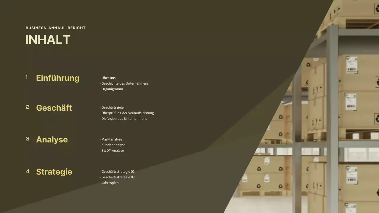 Ein sauberer, gelber Geschäftsplan für ein Logistikunternehmen