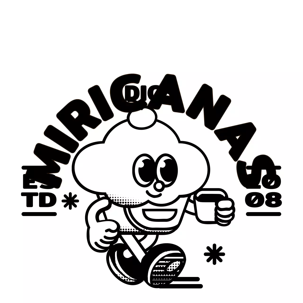 Lindo y moderno personaje de cupcake y combinación de texto para promoción de cafés y merchandising.