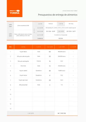 Un sencillo presupuesto naranja y blanco para la entrega de alimentos