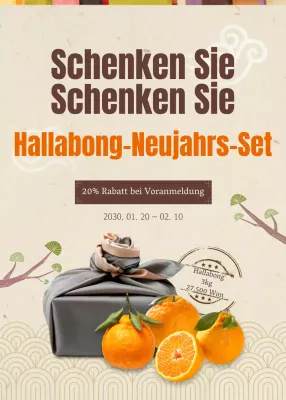 Orange- und beigefarbene traditionelle Hallabong-Neujahrssets im AngebotPOP UP