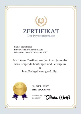 Graues und goldenes Zertifikat für psychologische Beratung