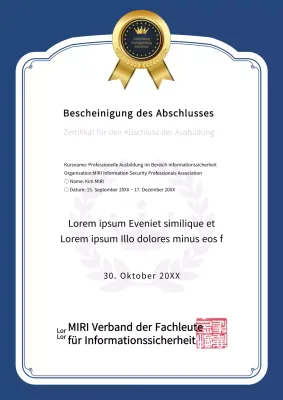 Sauberes, marineblaues Ausbildungszertifikat