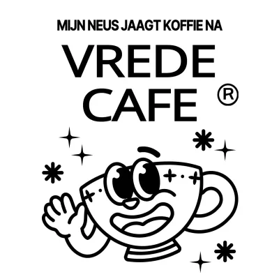 Leuke en hippe koffiekop karakter en tekst combinatie in zwart-wit Logo stijl voor cafe promotie en promotie