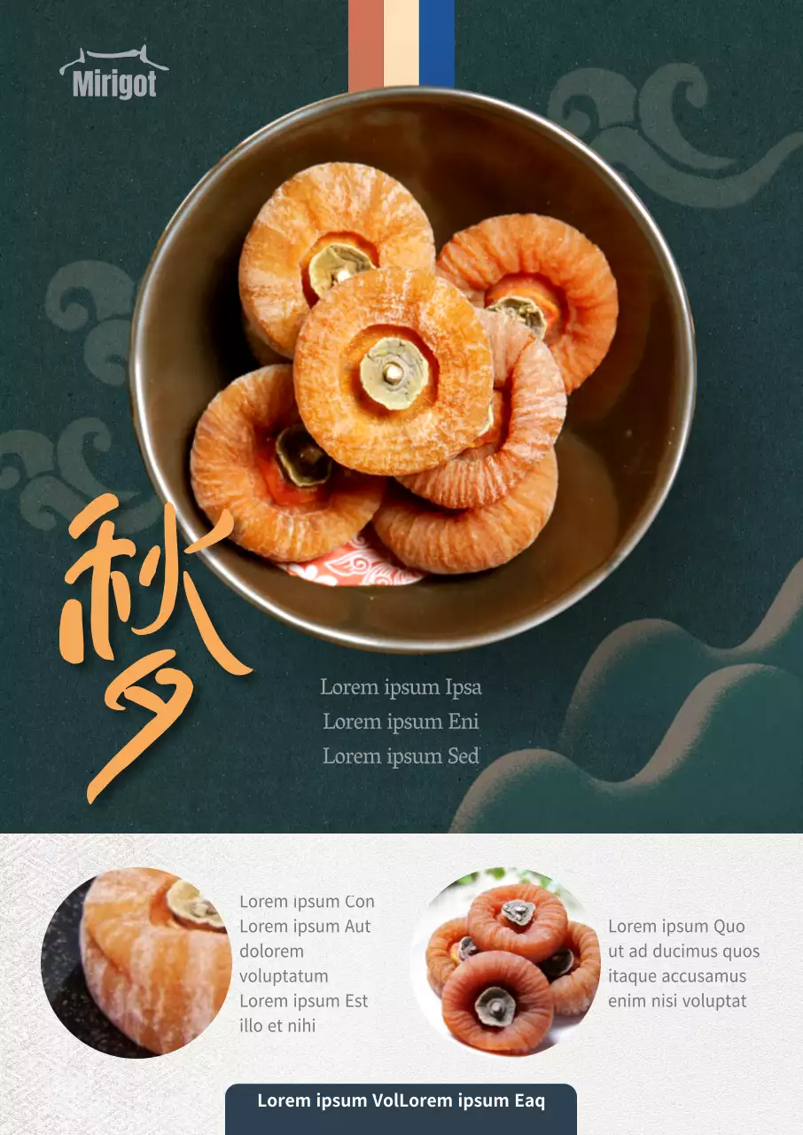 Ein Chuseok-Führer mit Fotos von Kakis auf grünem Hintergrund