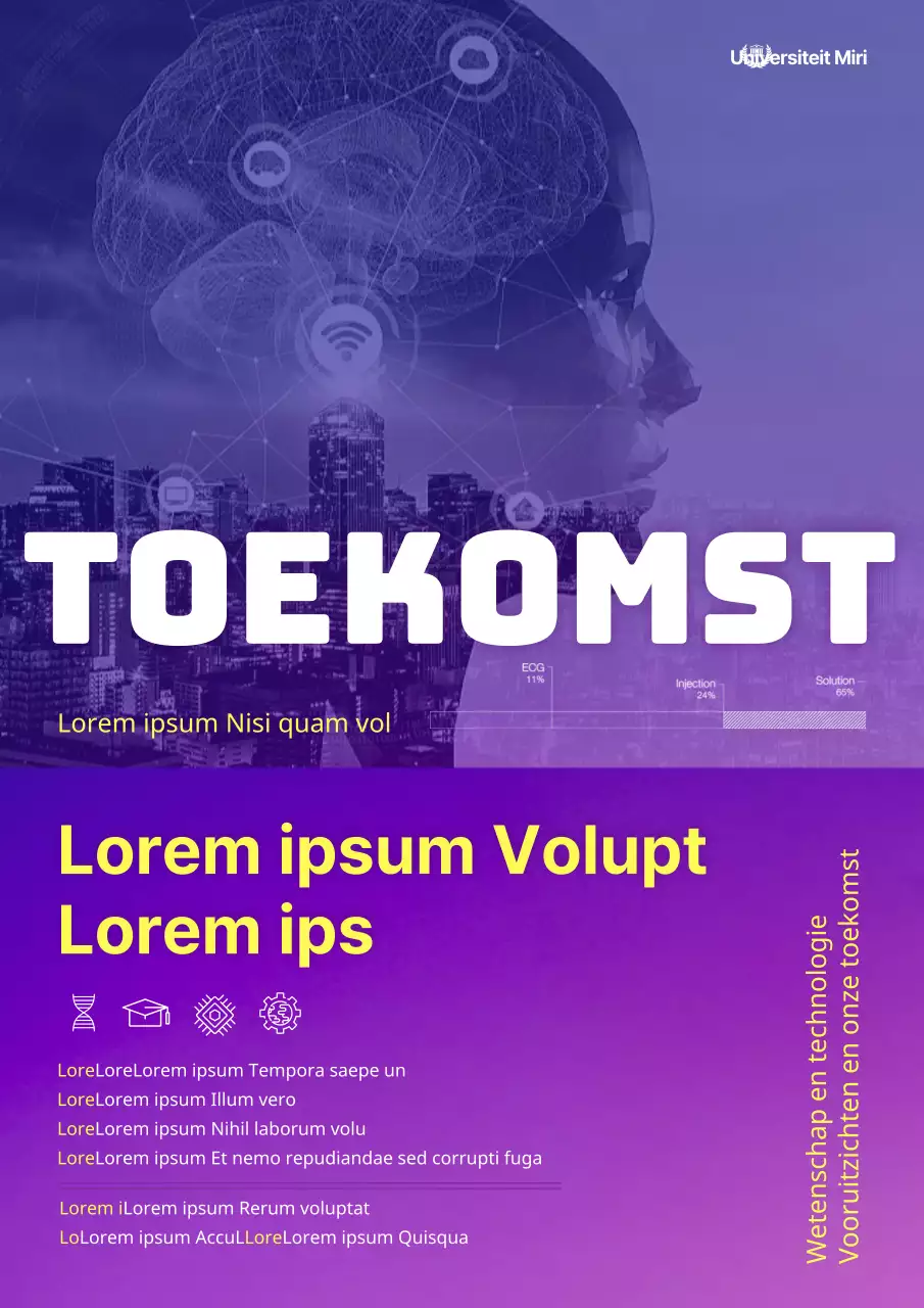 Een eenvoudige paarse en gele webposter voor een forum over de vooruitzichten en toekomst van de wetenschap- en technologie-industrie.