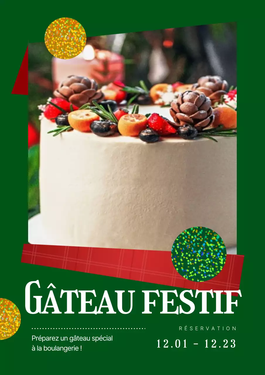 Réservez un gâteau de fête vert et rouge