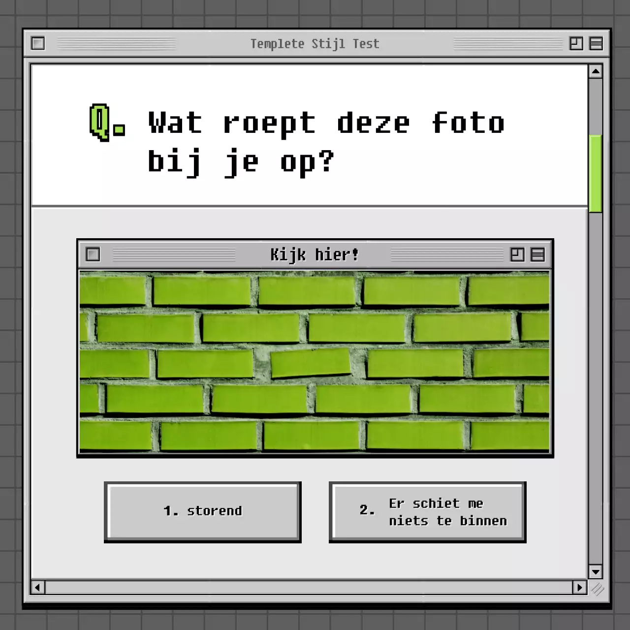 Retro browser concept psychologie test in grijs en groen