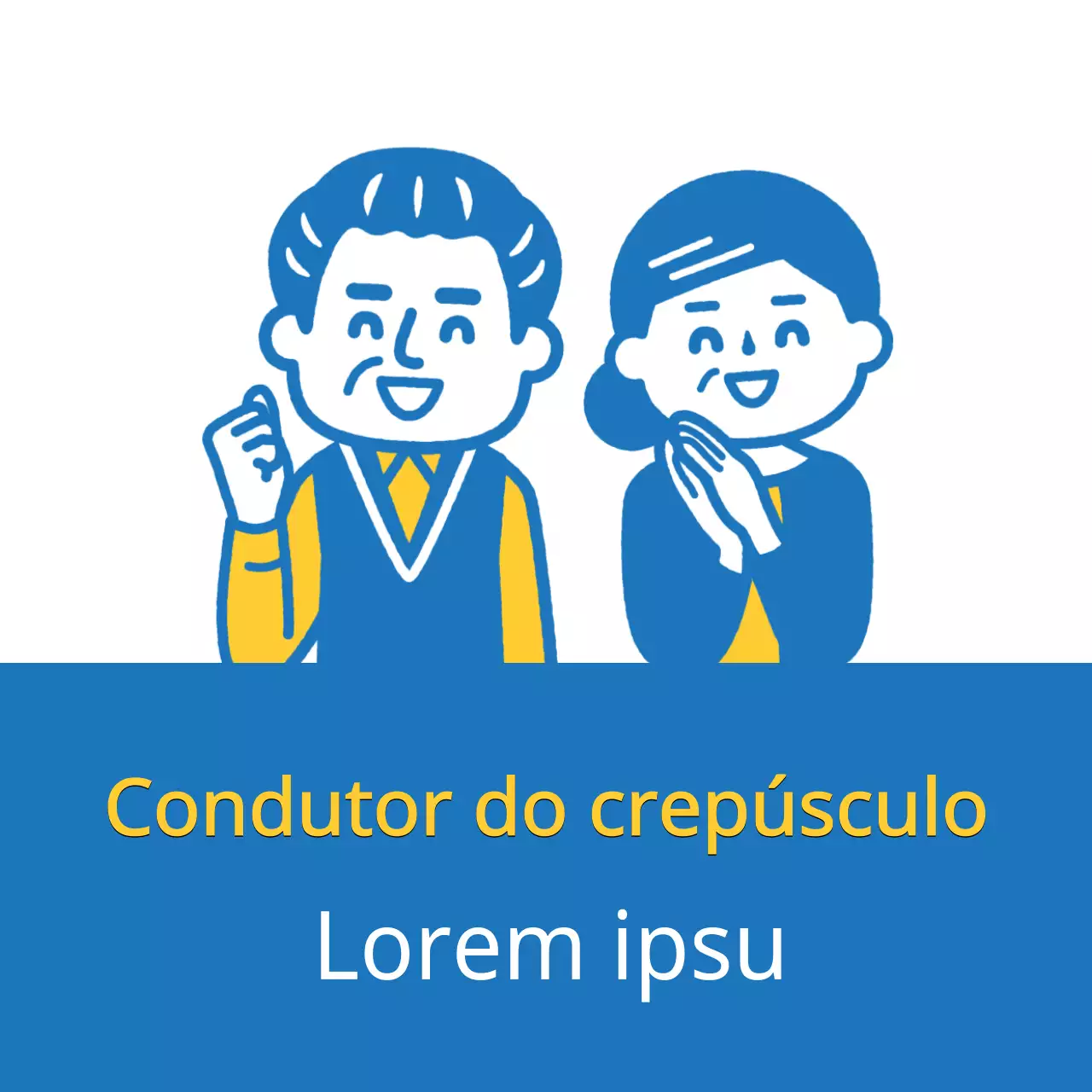 Ilustração de um casal de idosos azul e branco com uma condução segura