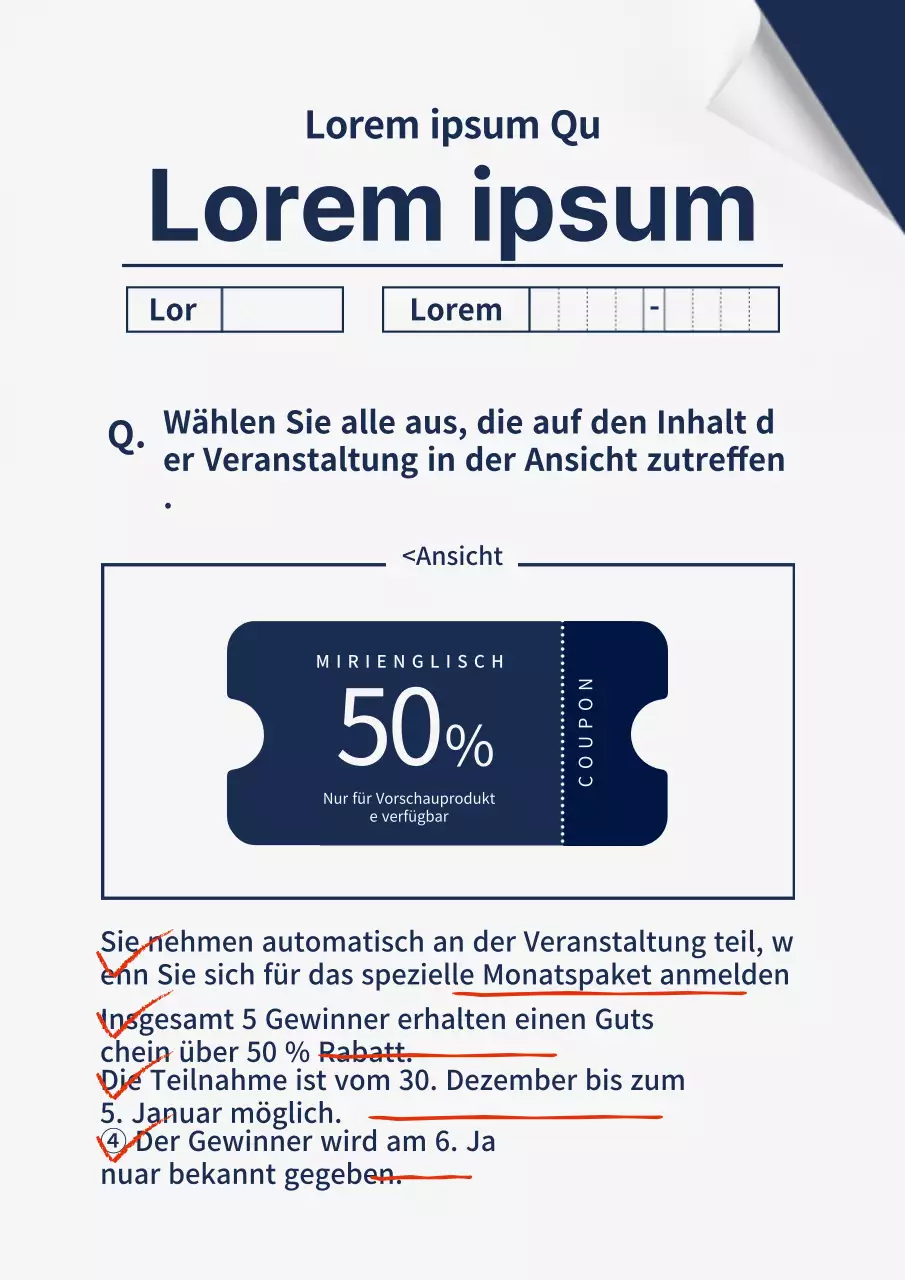 Rabattaktion mit dem Thema marineblaues Prüfungspapier