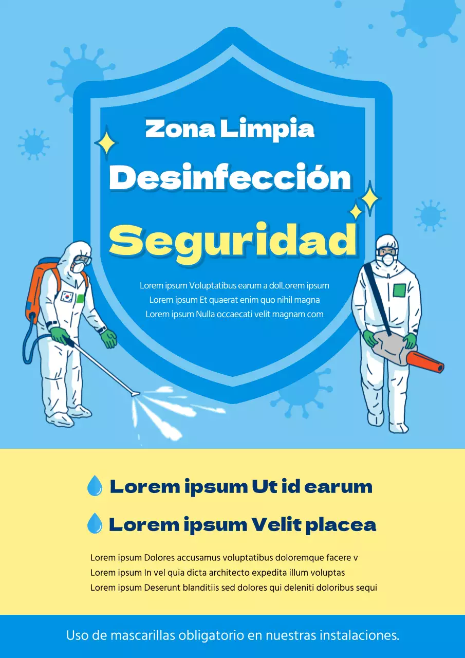 Modelo de documentación de instrucciones de desinfección azul y amarillo