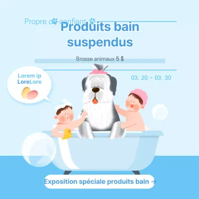 Produits de bain bleu clair pour animaux de compagnie sur les médias sociaux