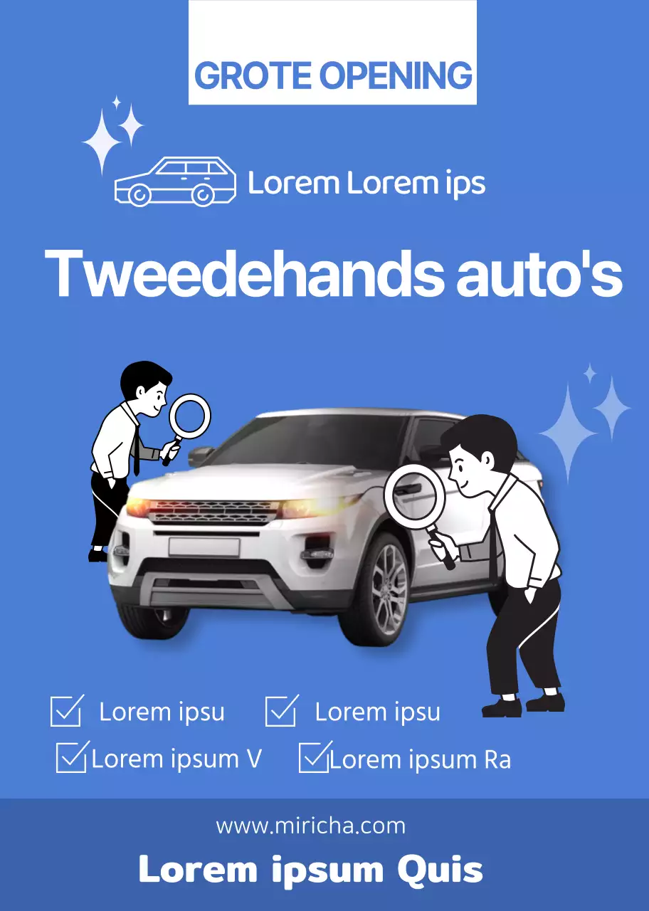Blauwe schone foto ter promotie van de verkoop van tweedehands auto's
