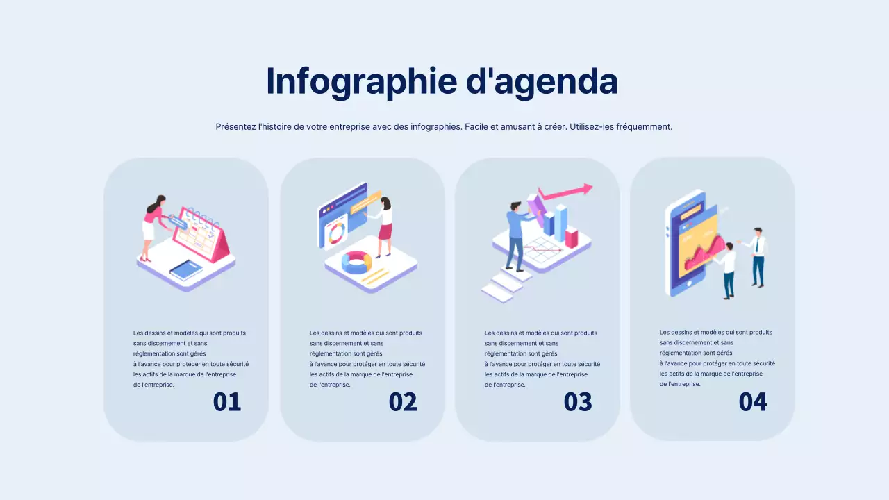 Infographie sur l'agenda avec un look d'illustration graphique de type professionnel bleu et bleu clair