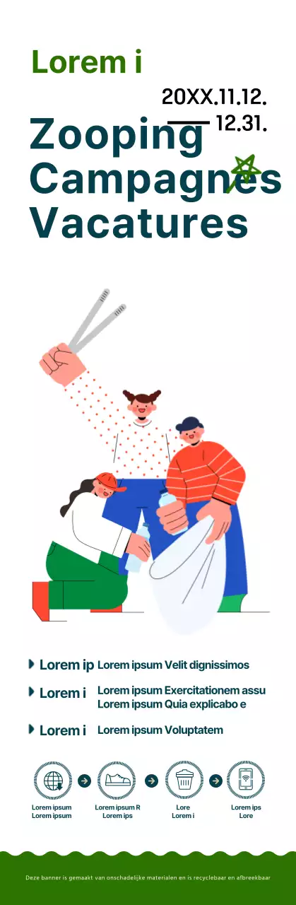 Een eenvoudige en schattige campagne in illustratiestijl in marineblauw en groen.