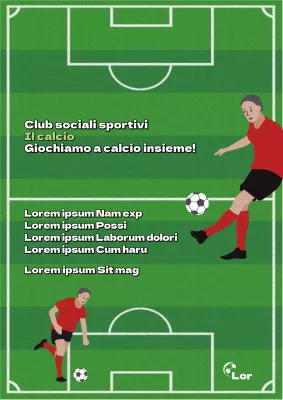 Volantino di reclutamento per un club sociale di calcio con un concetto di campo da calcio verde illustrazione