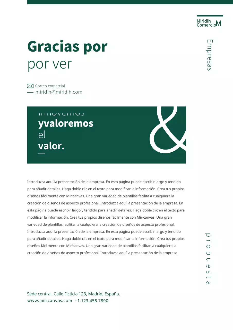 Propuesta de negocio sencilla, verde y tipográfica