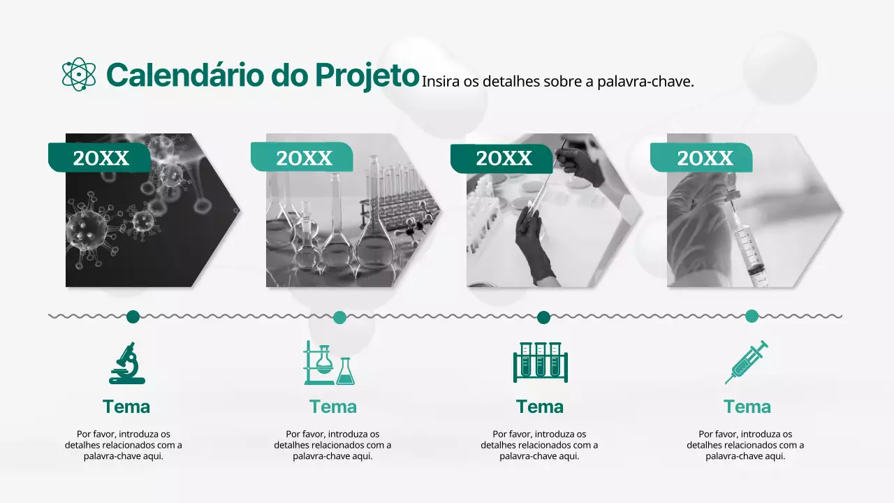 Ícone de seta verde e cinzenta Linha cronológica do projeto de investigação