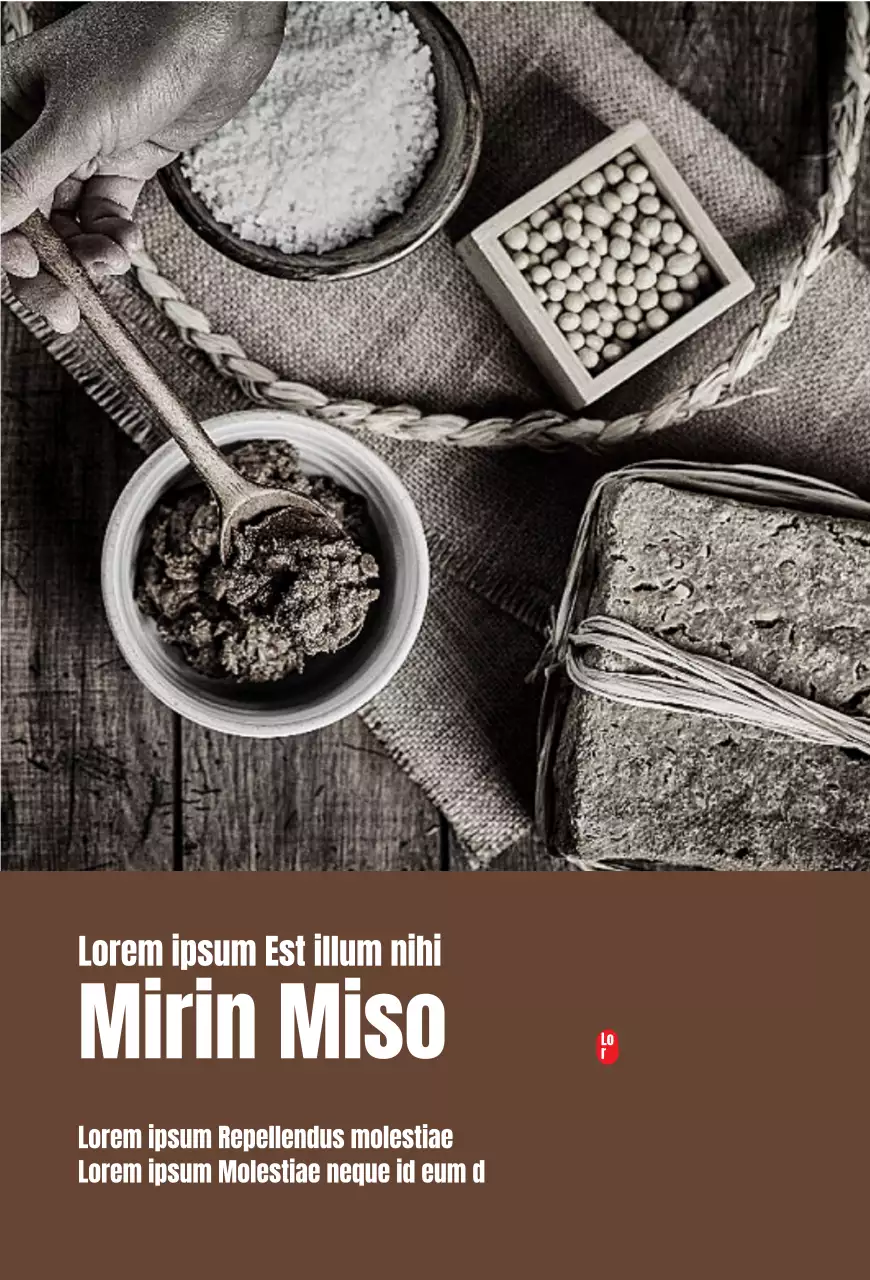 Postal vertical com a descrição da marca de miso castanho