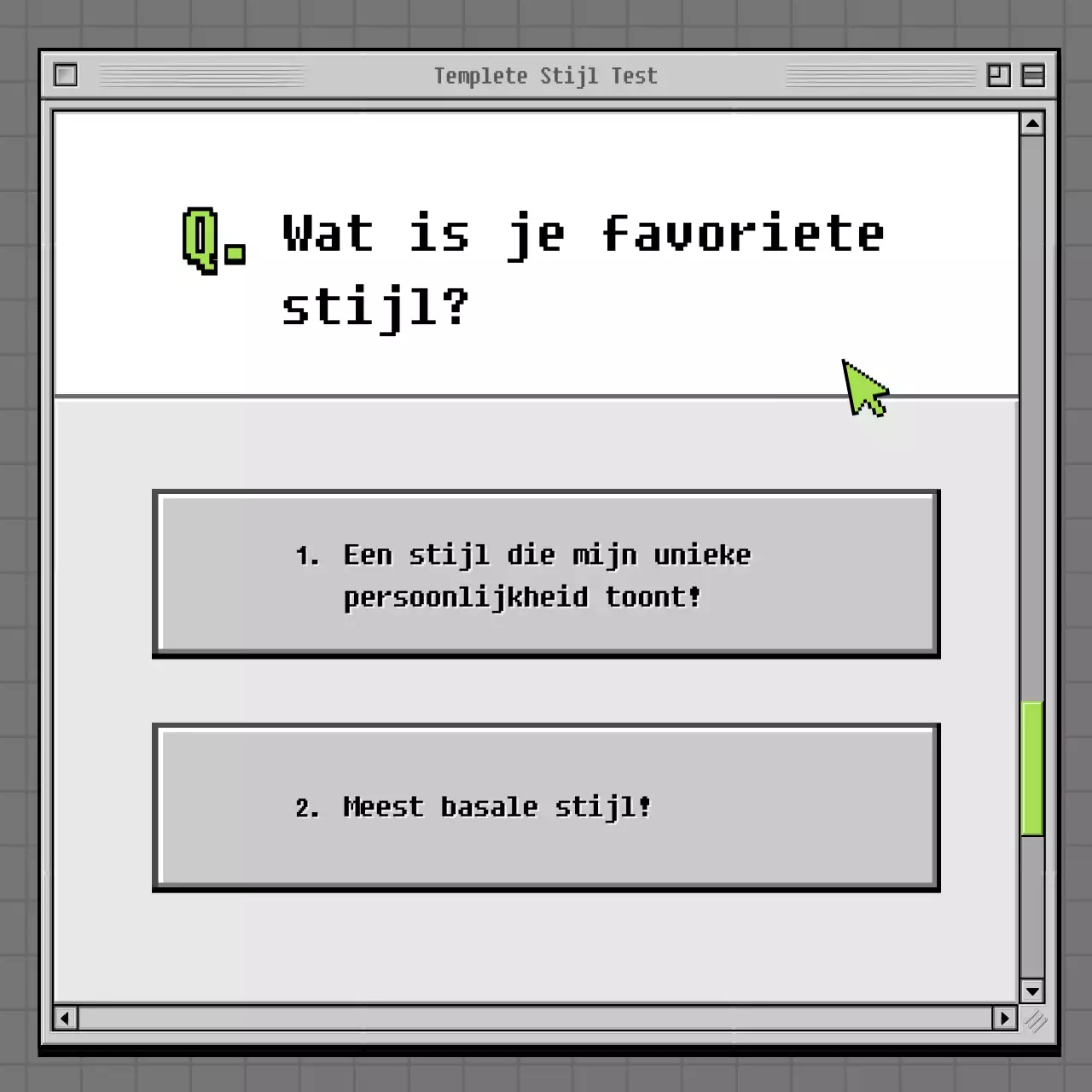 Retro browser concept psychologie test in grijs en groen