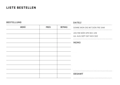 Einfaches Konzept Bestellformular in weiß und schwarz