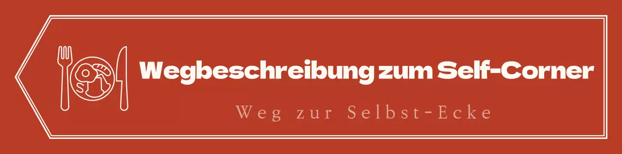 Einfacher, emotionaler Pfeil-Layout-Stil in Rot und Hellgelb mit Hinweisen zum Self-Corner